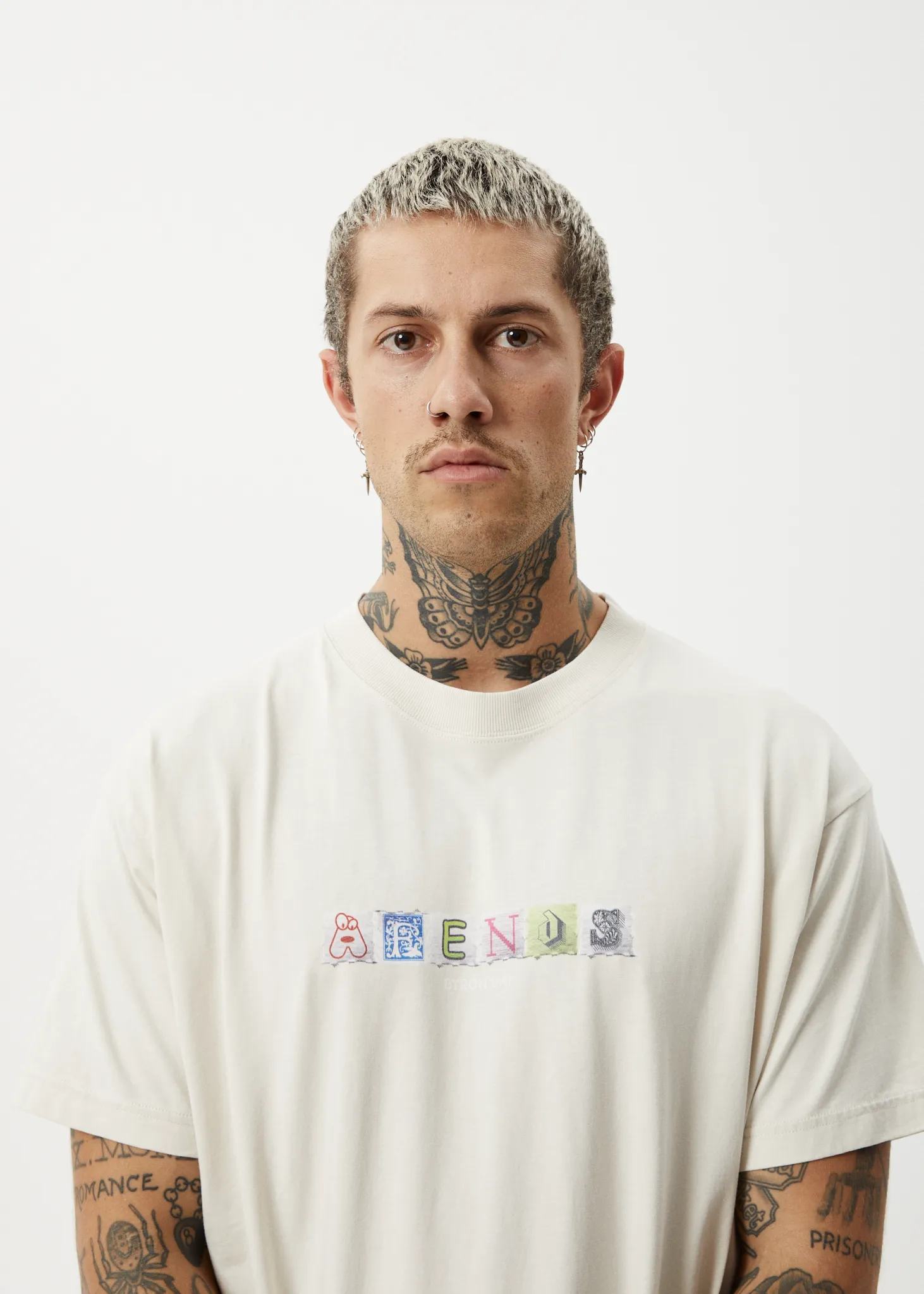 AFENDS Mens Take A Trip - Boxy Fit Tee - Moonbeam