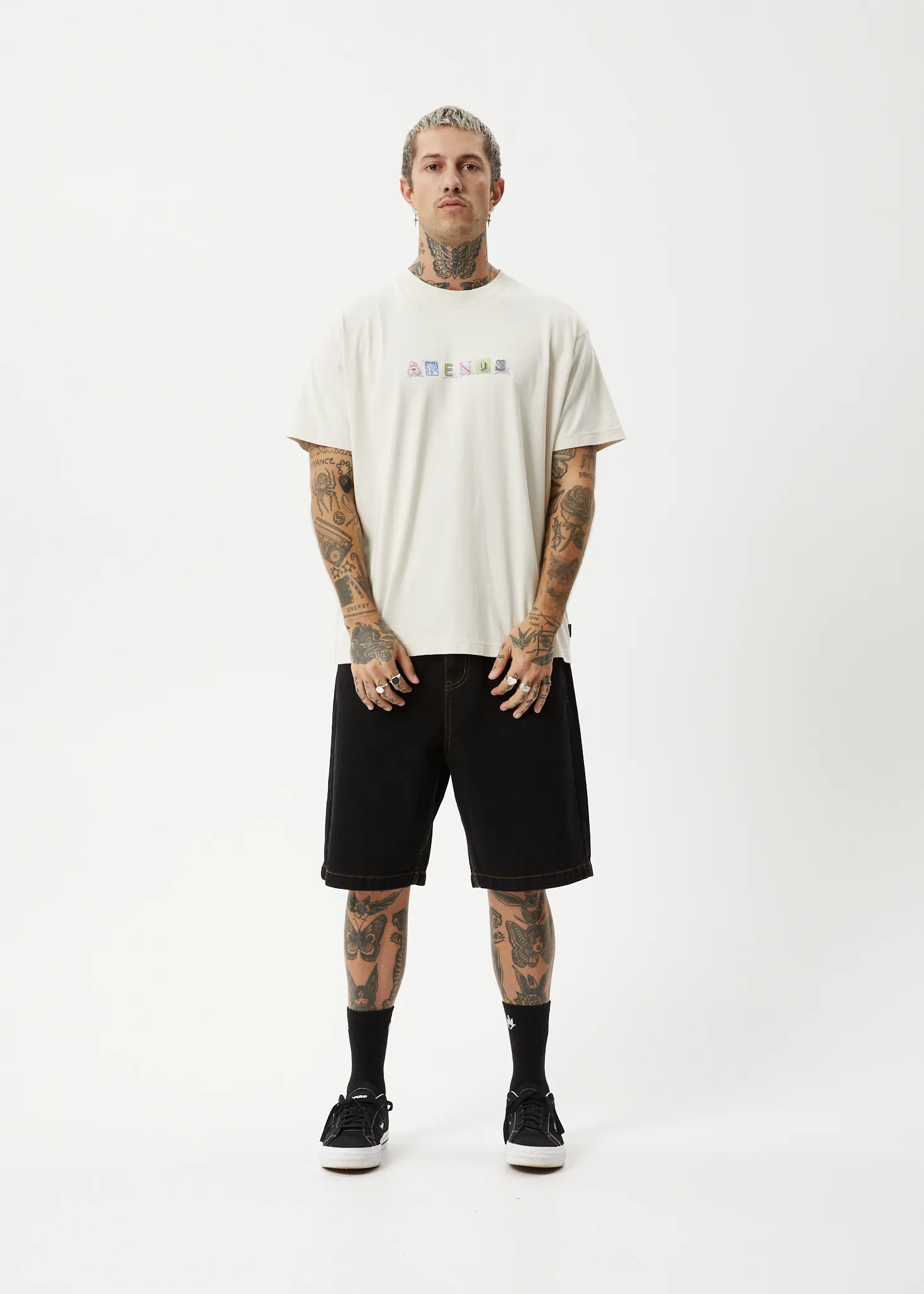 AFENDS Mens Take A Trip - Boxy Fit Tee - Moonbeam