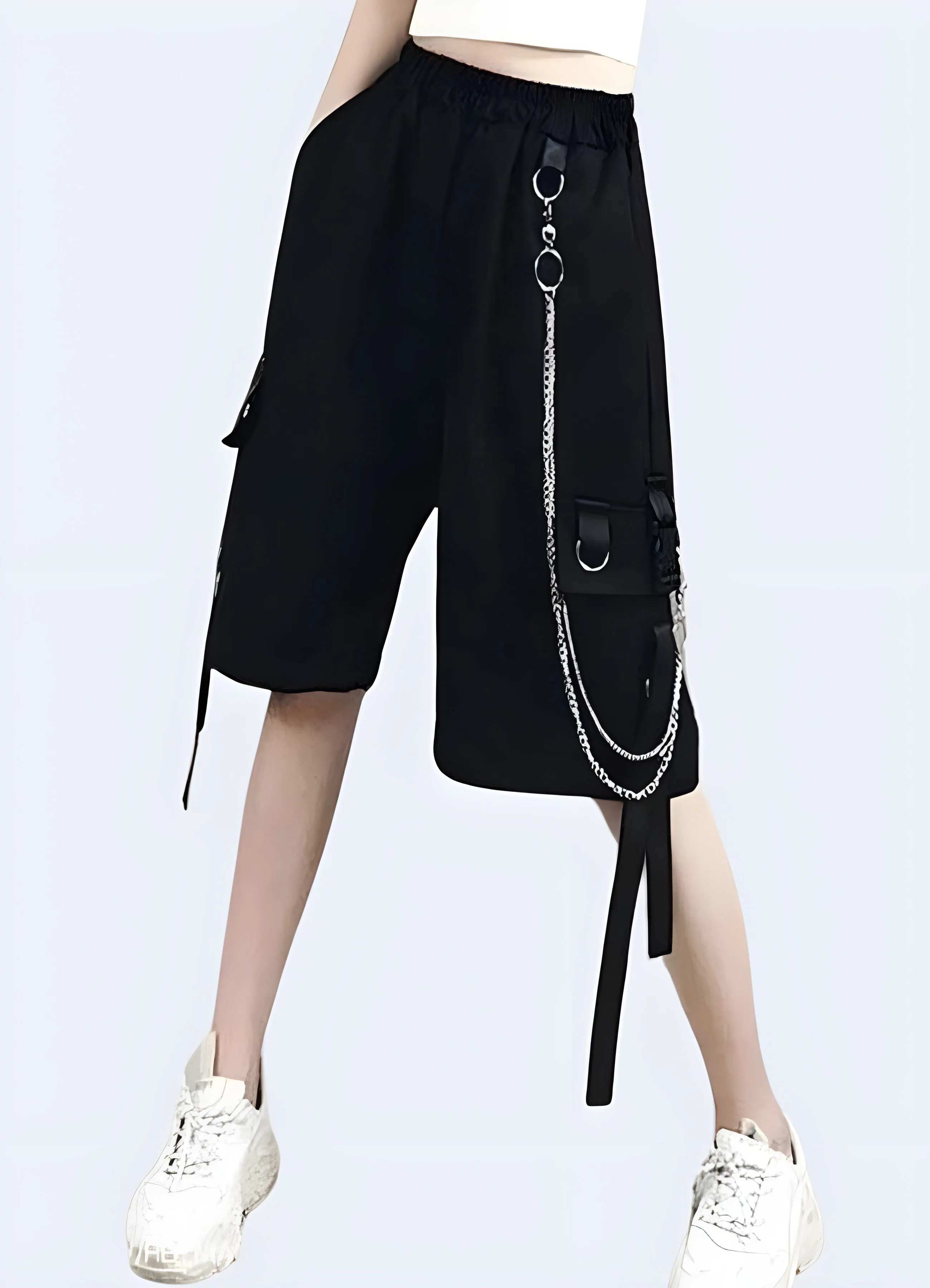 Baggy Techwear Long Shorts with Chain