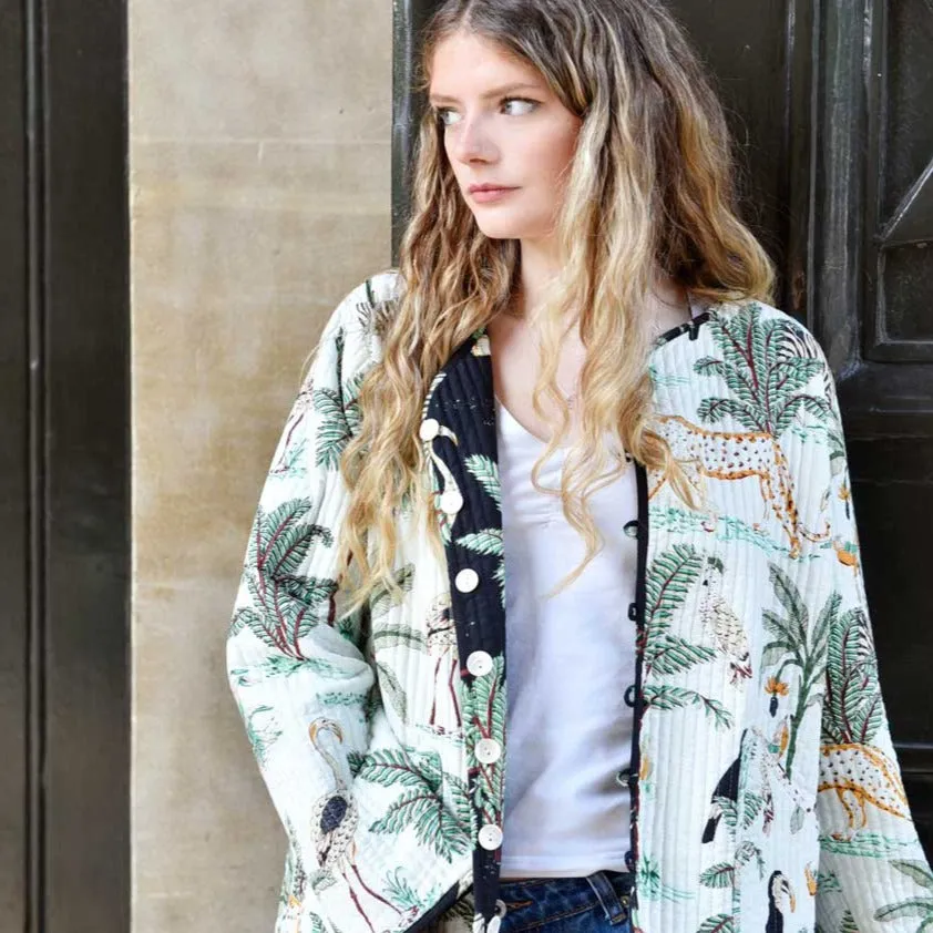Cream Safari/ Safari At Night Quilted Reversible Jacket