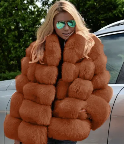 Elegant Mid Length Faux Fur Coat