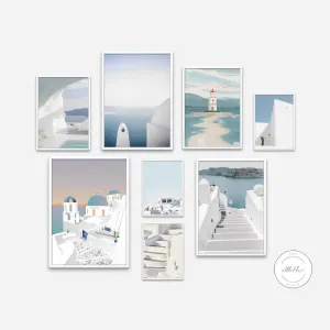 Greece Prints Set Of 8 Wall Art PRINTABLE ART, Coastal Decor, Santorini Gallery Wall Set, Pastel Mediterranean Art, Neutral Beach Photography, Travel Posters
