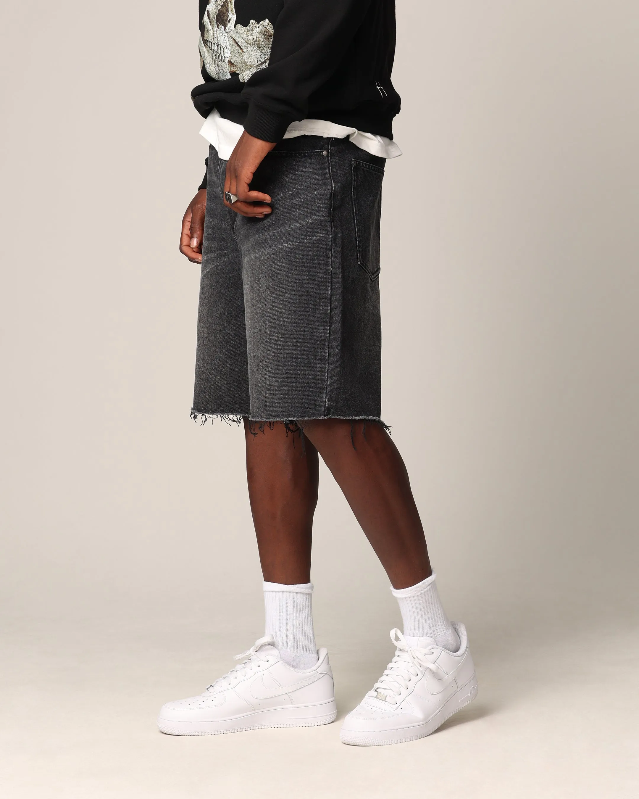 Saint Morta Baggy Denim Shorts Black Shadow