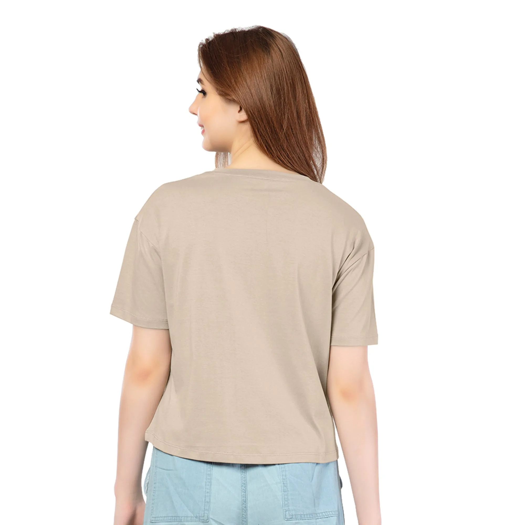 SRF-24097-Cotton-Girls Rule 92  Relaxed Fit T-Shirt-Fawn