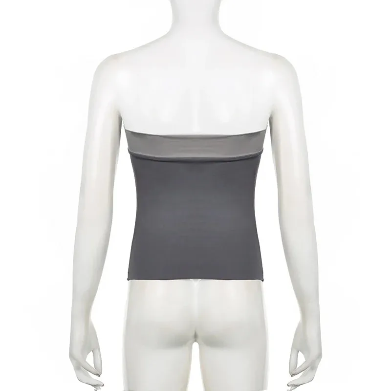 Streetwear Skinny Patched Strapless Off Shoulder Top Vest Fashion Sporty Short Summer Tube Top Women Basic All-Match