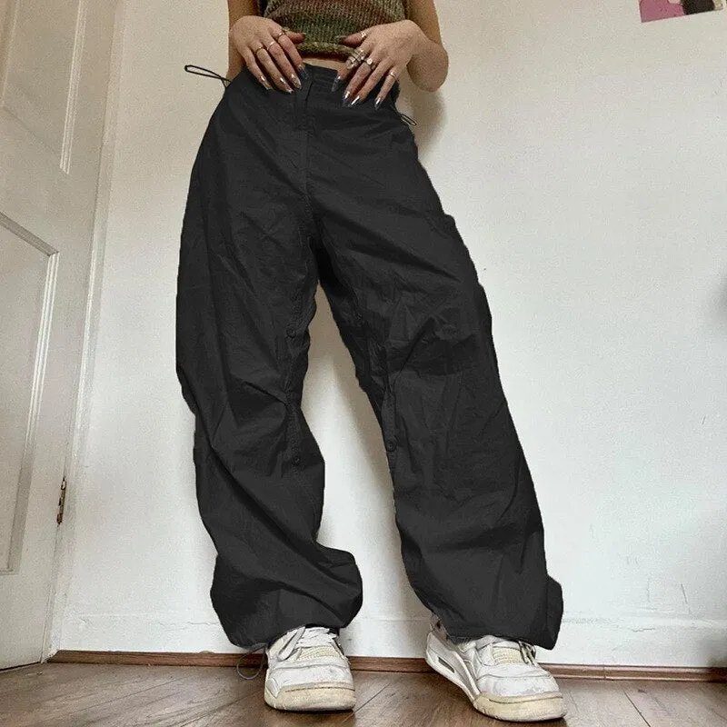 Women Spring Retro Solid Loose Drawstring Trousers
