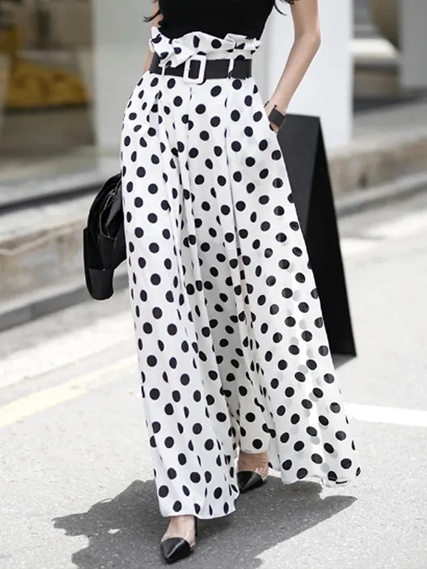 xakxx Original Wide Legs Polka-Dot Pleated Casual Pants